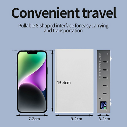 Зарядно устройство OEM WLX-X6P, 140W, 3A, 6 x USB-C, Сребристо