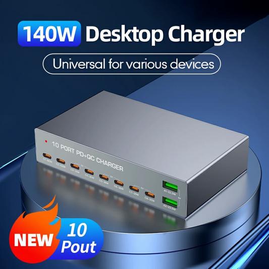 Зарядно устройство OEM WLX-X6Y, 140W, 5A, 2 x USB-A - 8 x USB-C, Сребристо