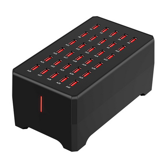 Зарядно устройство OEM WT-268, 150W, 2.4A, 30 x USB-A, Черно