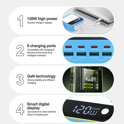Зарядно устройство станция Relife Q2, 120W, 5A, 4 x USB-A - 4 x USB-C, Синьо