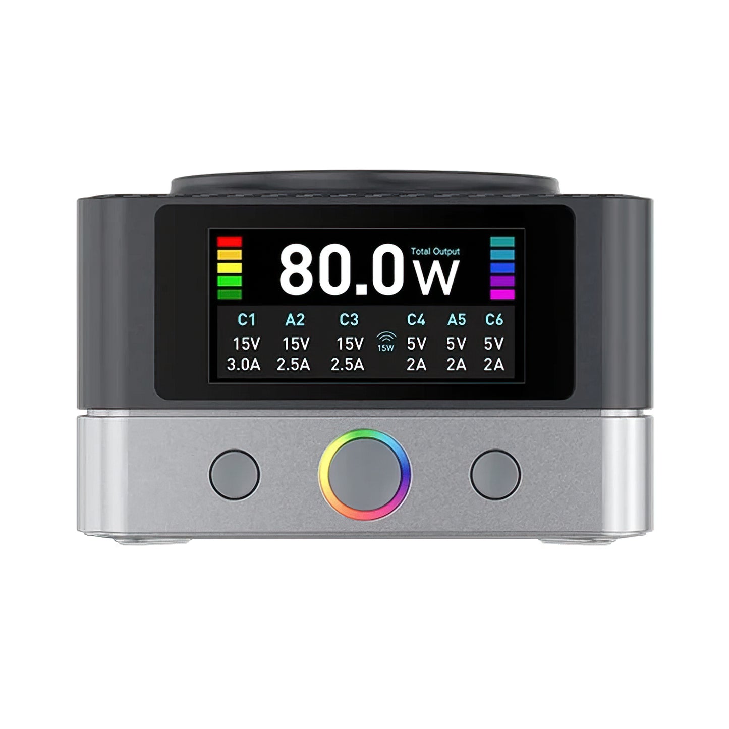 Relife Q7 QI Charging Station, 80W, 3.25A, 2 x USB-A - 4 x USB-C, Gray