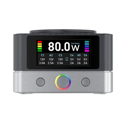 Relife Q7 QI Charging Station, 80W, 3.25A, 2 x USB-A - 4 x USB-C, Gray