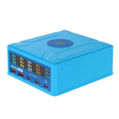 Зарядно устройство станция Relife RL-304R QI, 260W, 3A, 2 x USB-A - 3 x USB-C, Синьо