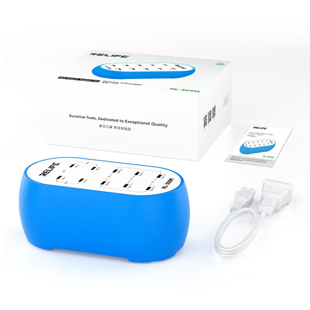 Зарядно устройство Relife RL-309M, 72W, 10 x USB-C, Синьо
