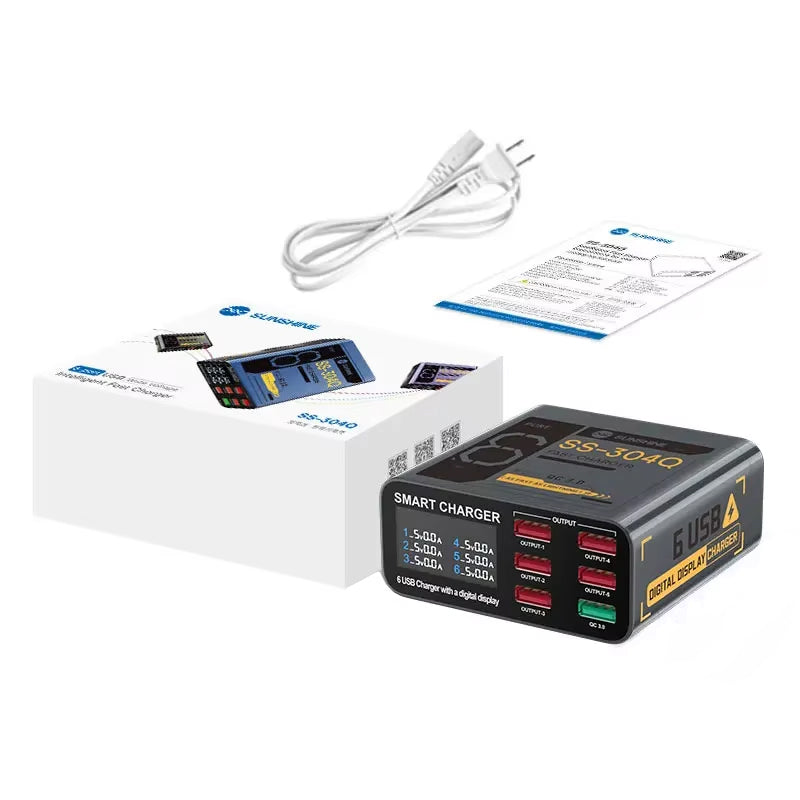 Зарядно устройство Sunshine SS-304Q, 30W, 3.5A, 6 x USB-A, Сиво