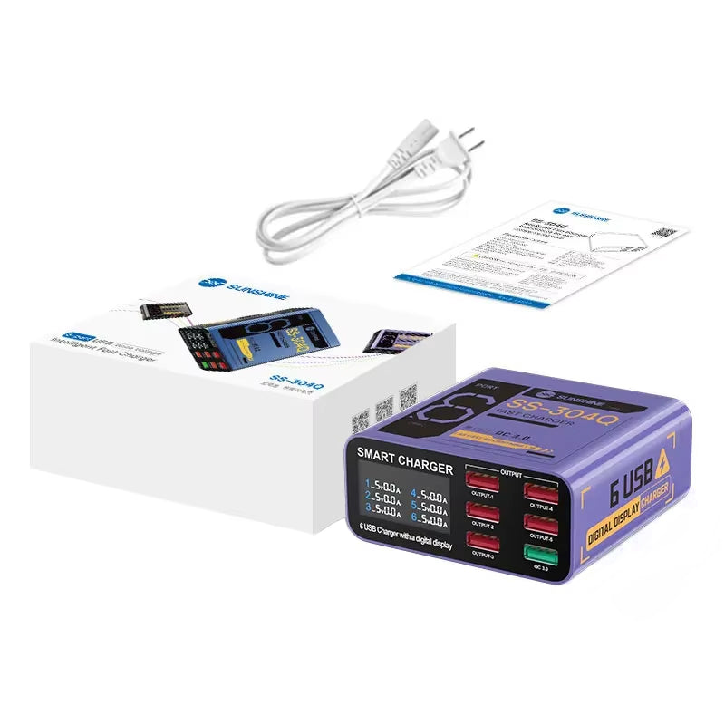 Станция за зареждане Sunshine SS-304Q, 30W, 3.5A, 6 x USB-A, Лилав