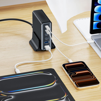Зарядно устройство Tech-Protect DC160W-GAN, 160W, 5A, 2 x USB-A - 4 x USB-C, Черно