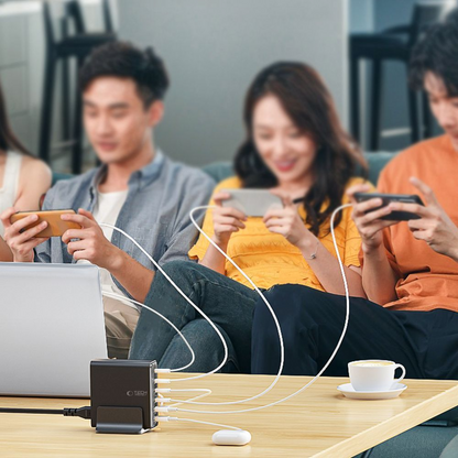 Зарядно устройство Tech-Protect DC160W-GAN, 160W, 5A, 2 x USB-A - 4 x USB-C, Черно