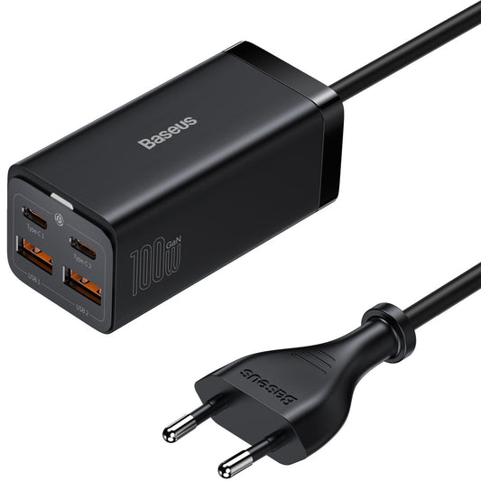Зарядно устройство станция USB-C Baseus GaN3 Pro, 100W, 5A, 2 x USB-A - 2 x USB-C, Черно, Реупаковано CCGP000101