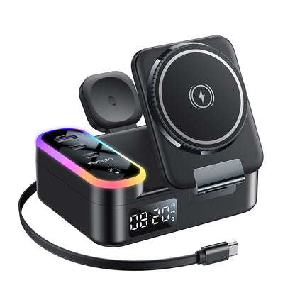 Зарядно устройство Yesido DS38 Display QI 3в1, 65W, 3A, 1 x USB-A - 2 x USB-C, Черно