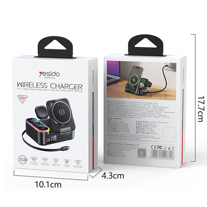 Зарядно устройство Yesido DS38 Display QI 3в1, 65W, 3A, 1 x USB-A - 2 x USB-C, Черно