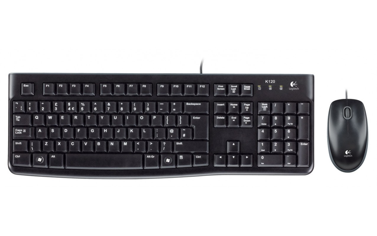 Комплект клавиатура и мишка с кабел USB Logitech MK120, черен