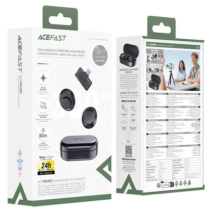 Лавалиера Acefast R3, USB-C, Комплект 2 броя, Черна