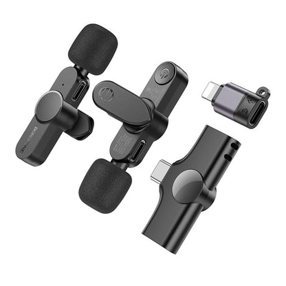 Лавалиерен микрофон Borofone BFK12 Trophy, USB-C / Lightning, комплект от 2 броя, черен