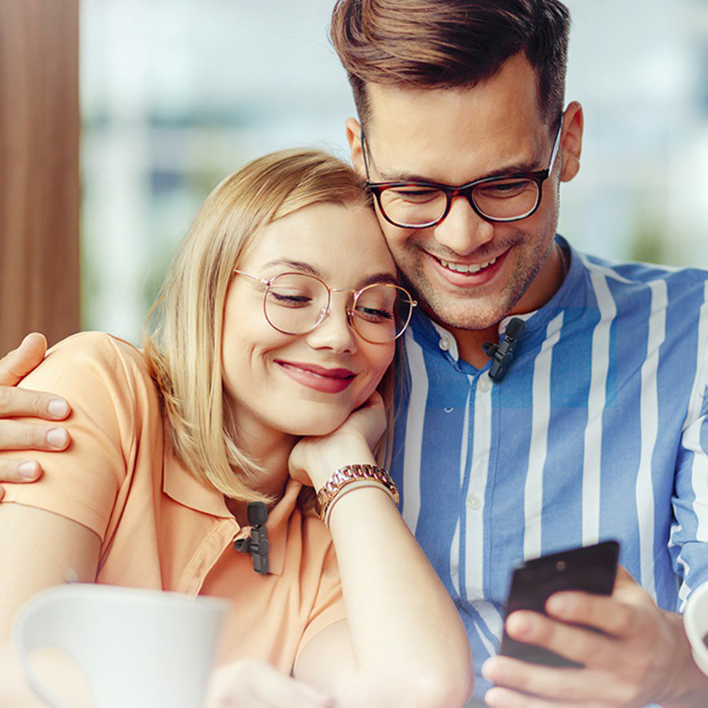 Лавалиерен микрофон Borofone BFK12 Trophy, USB-C / Lightning, комплект от 2 броя, черен