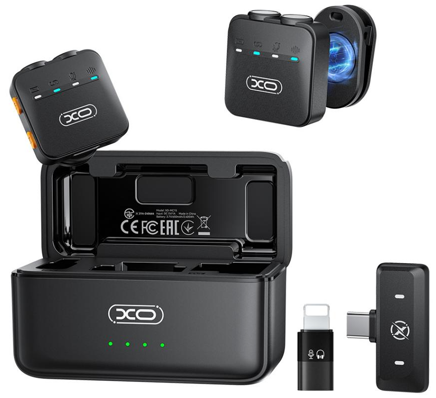 Лавалиера XO Design MC15 Dual, USB-C / Lightning, комплект 2 броя, черен