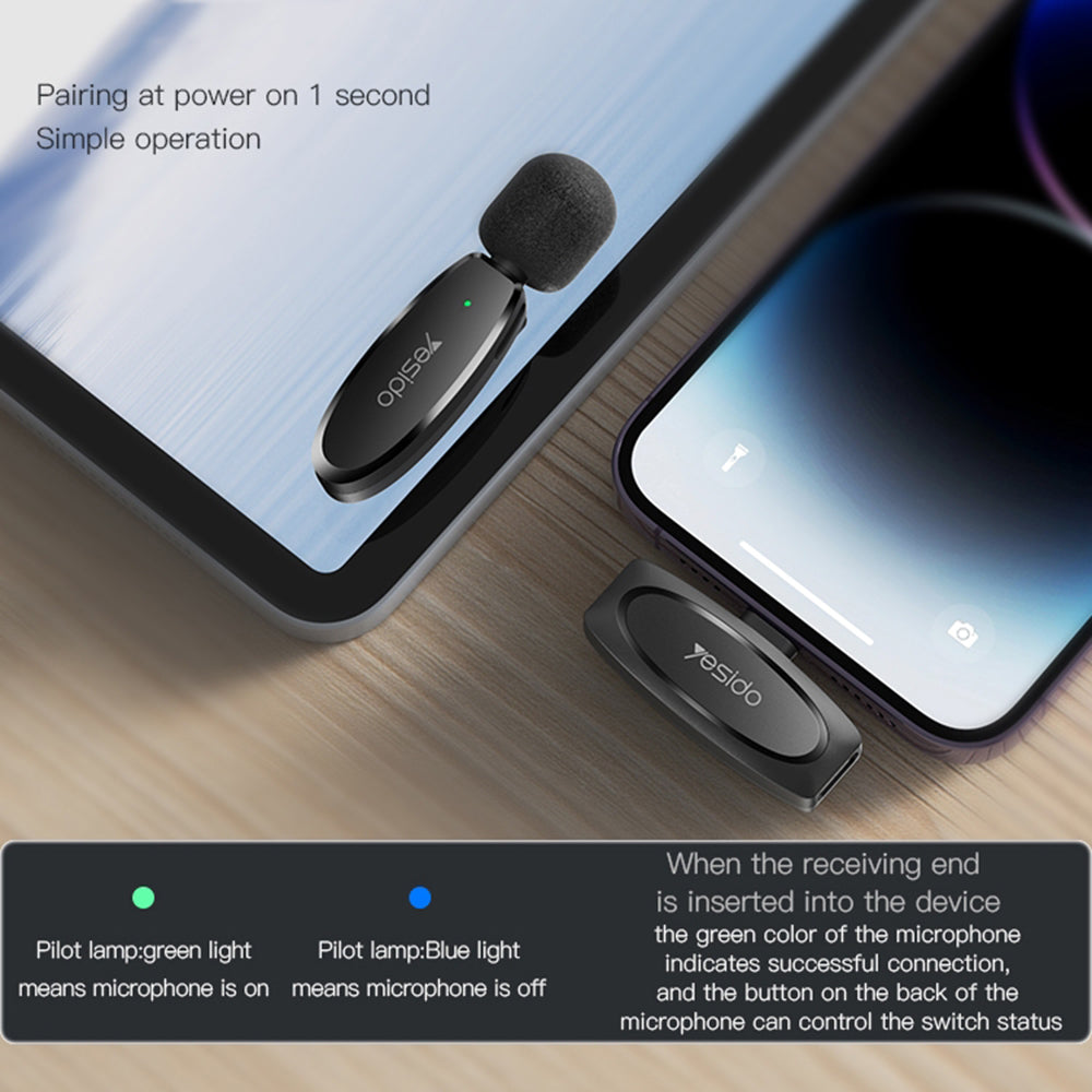 Yesido KR15 Lavalier, USB-C / Lightning, Set of 2 pieces, Black