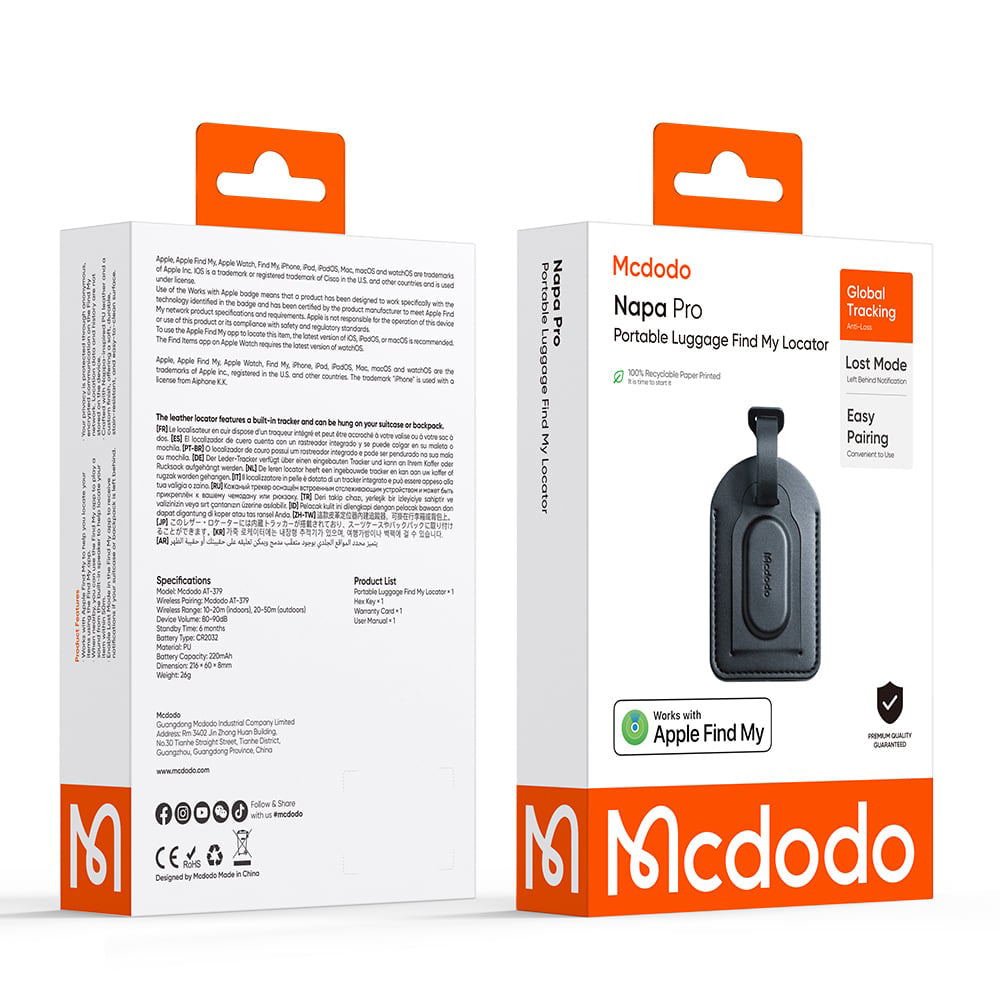 Mcdodo SmartTag Luggage Napa Pro AT-3790 за iOS Series, Черен