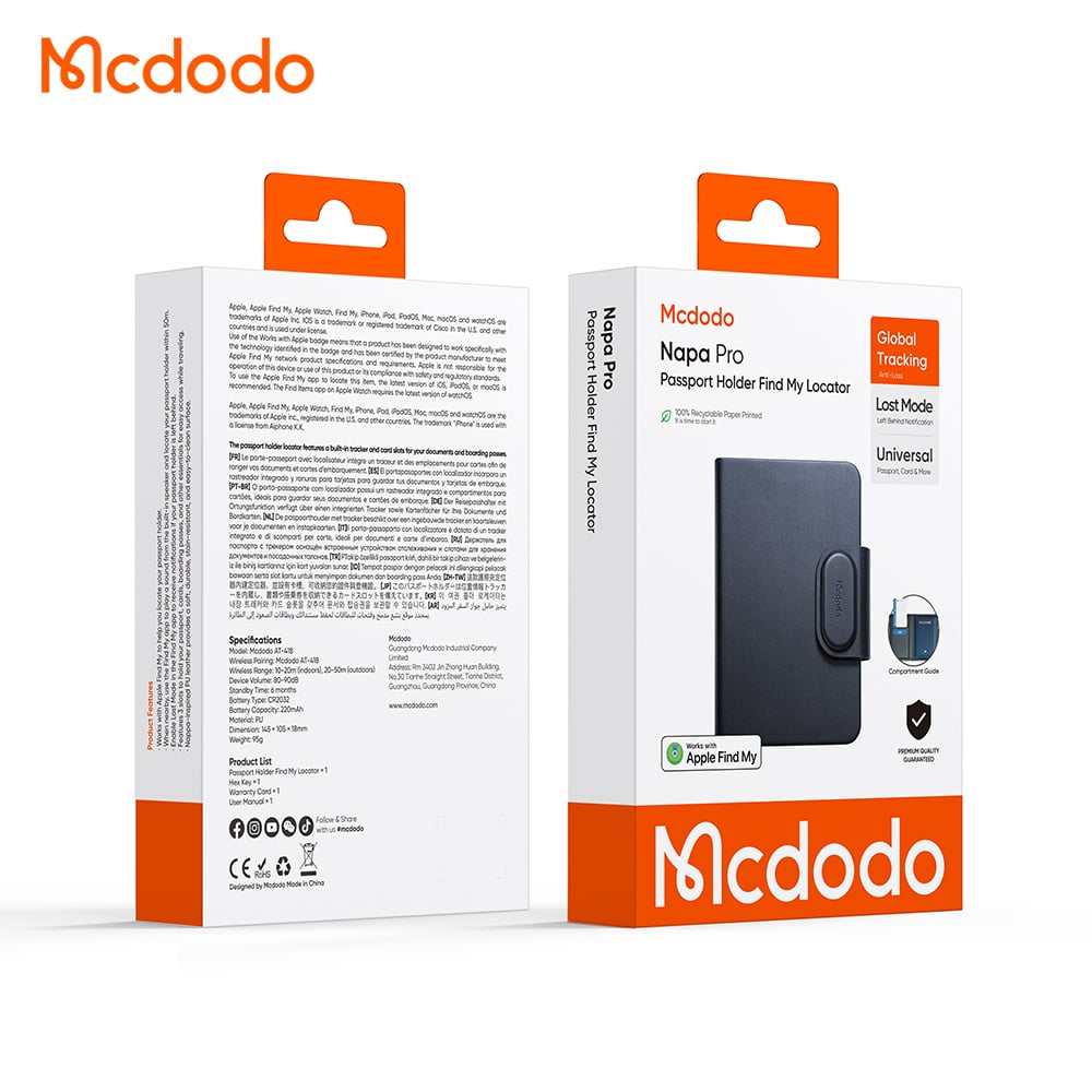 Mcdodo SmartTag Passport Napa Pro AT-4180 за iOS Series, Черен