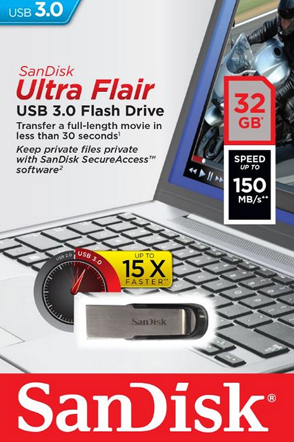 Външна памет USB-A 3.0 SanDisk Ultra Flair, 32Gb SDCZ73-032G-G46
