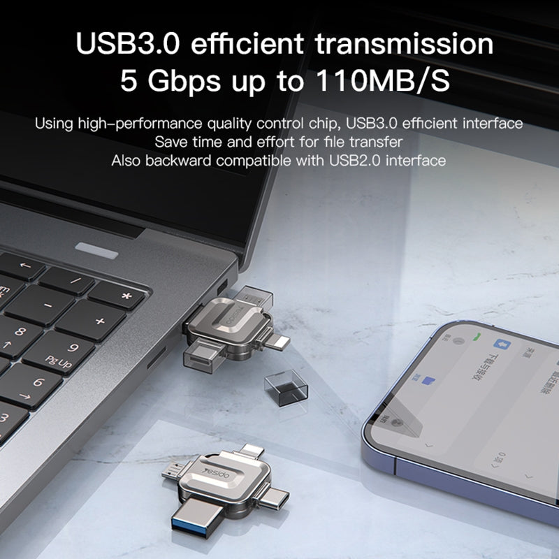 External Memory USB-A 3.0 / Lightning / USB-C / microUSB Yesido FL15, 64Gb