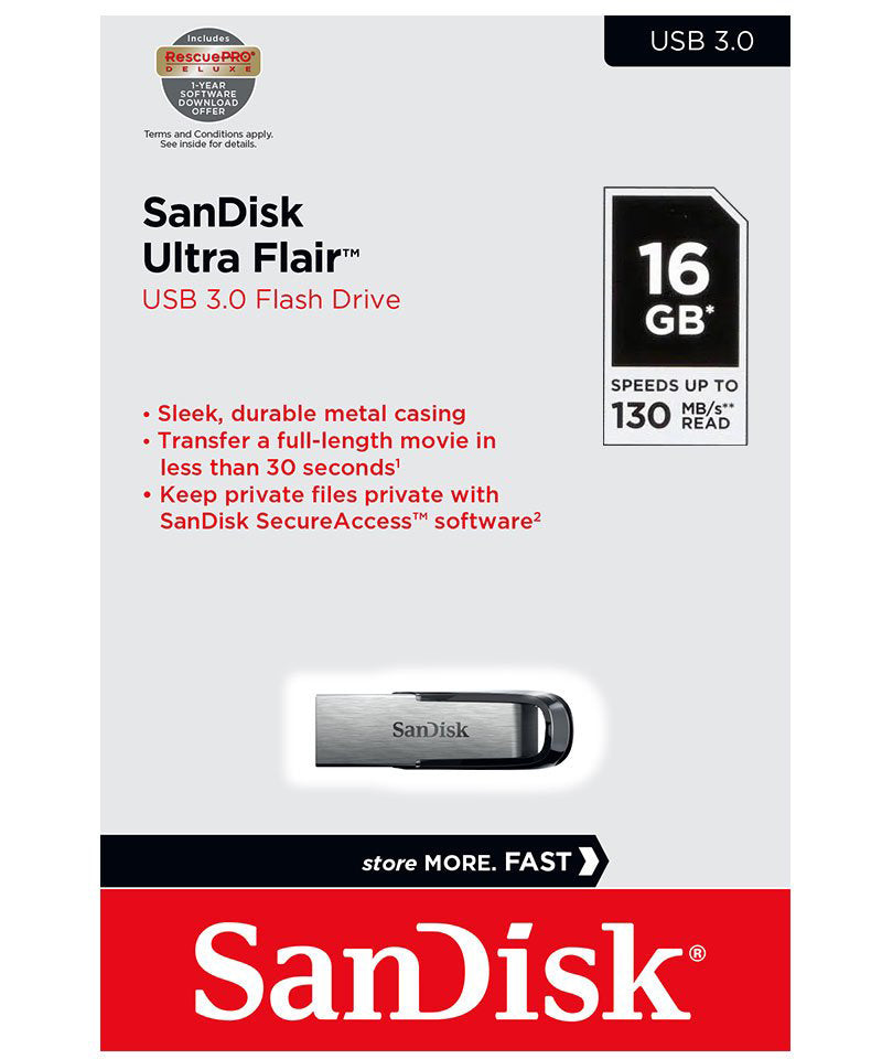 Външна памет USB-A 3.0 SanDisk Ultra Flair, 16Gb SDCZ73-016G-G46