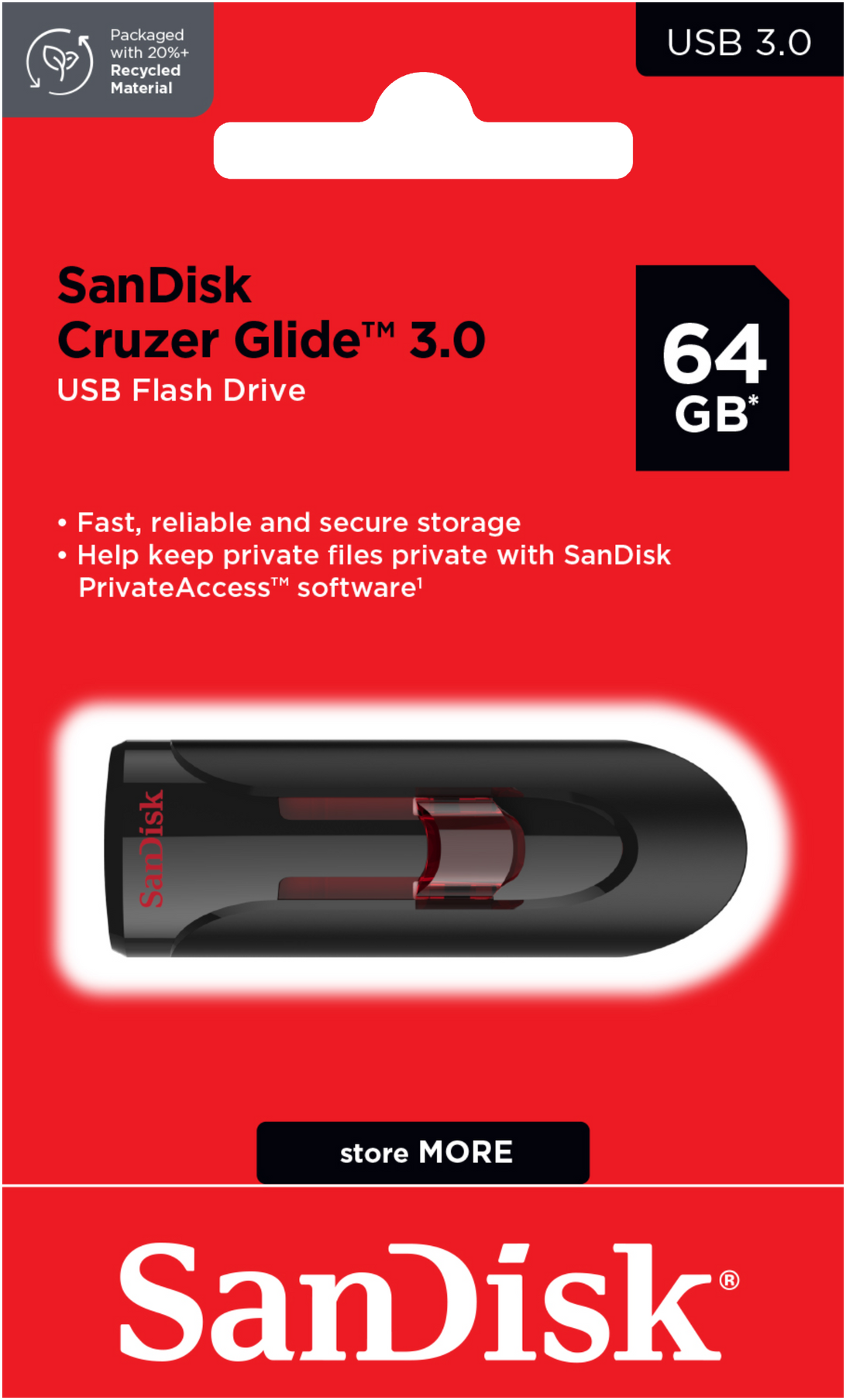 Външна памет USB-A 3.0 SanDisk Cruzer Glide, 64Gb SDCZ600-064G-G35