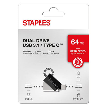 Външна памет USB-A 3.1 / USB-C Staples K23, 64Gb EKMMD64GK233CST