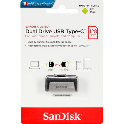 Външна памет USB-A 3.1 / USB-C SanDisk Ultra Dual, 128GB SDDDC2-128G-G46