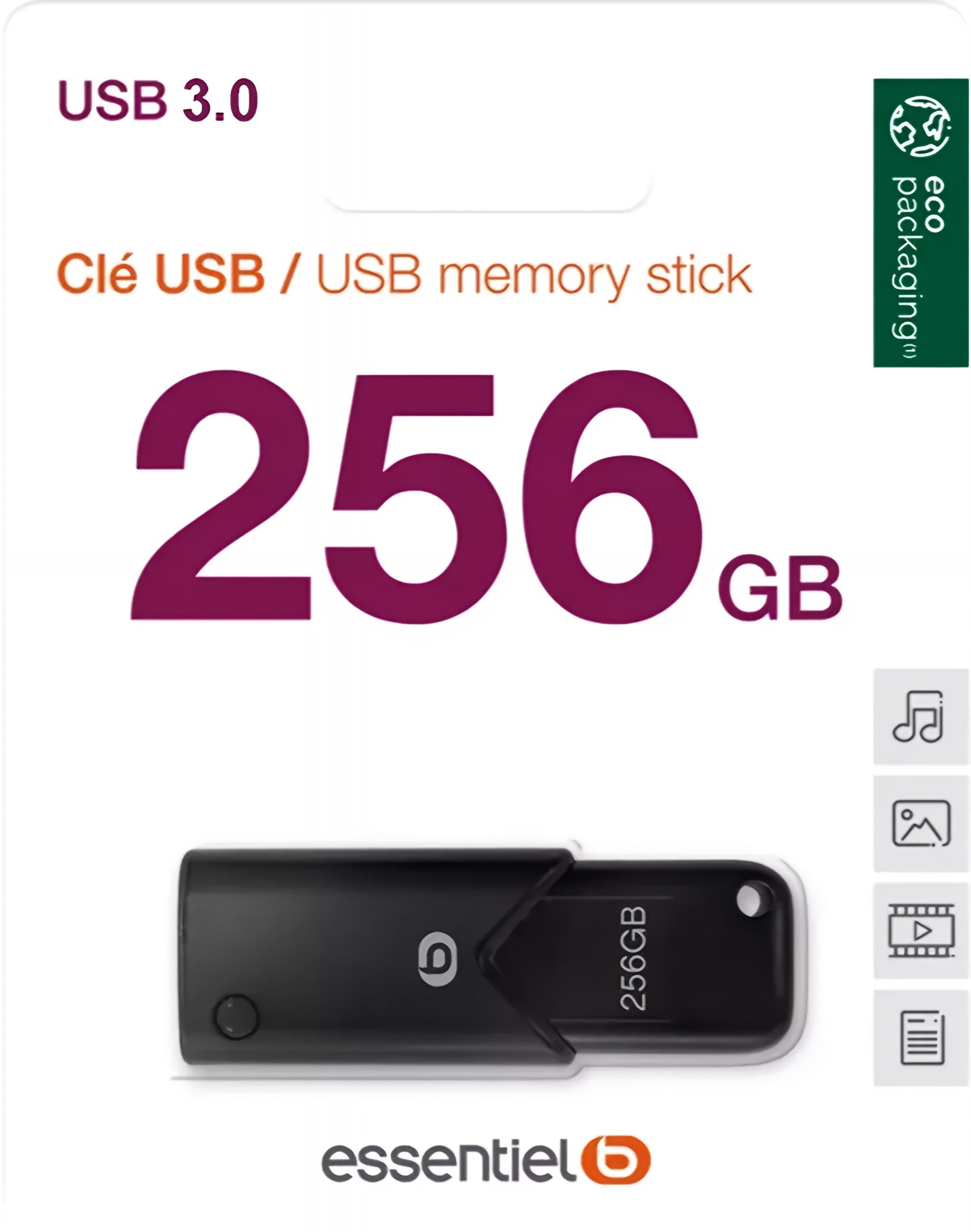 Външна памет USB-A 3.2 Essentiel-B B120, 256Gb EKMMD256123EB