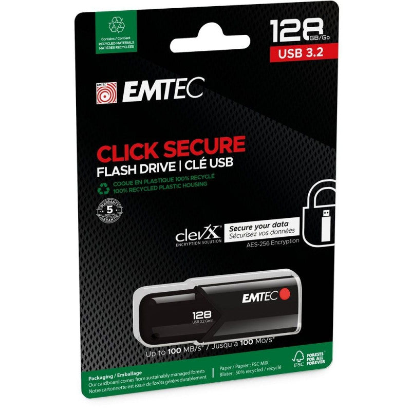 Външна памет USB-A 3.2 Emtec B120 Click Secure, 128Gb ECMMD128GB123