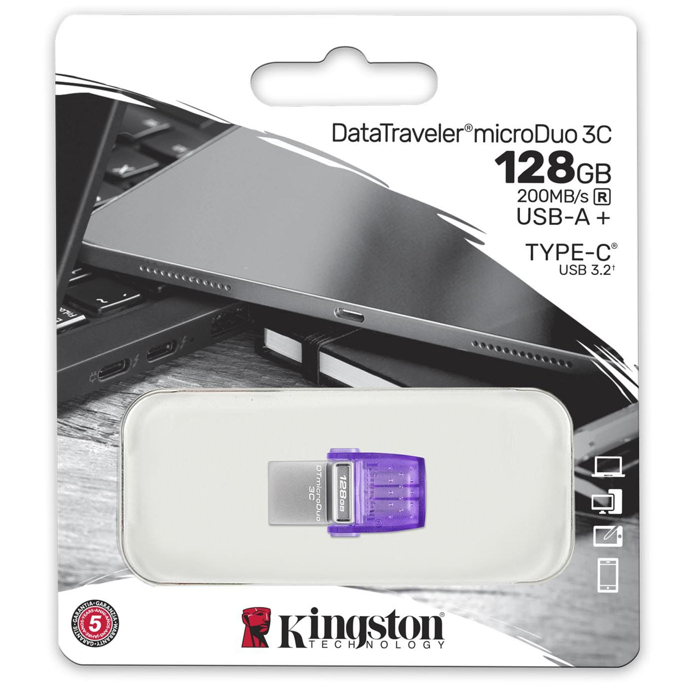 Външна памет USB-A 3.2 / USB-C Kingston microDuo 3C, 128Gb DTDUO3CG3/128GB 