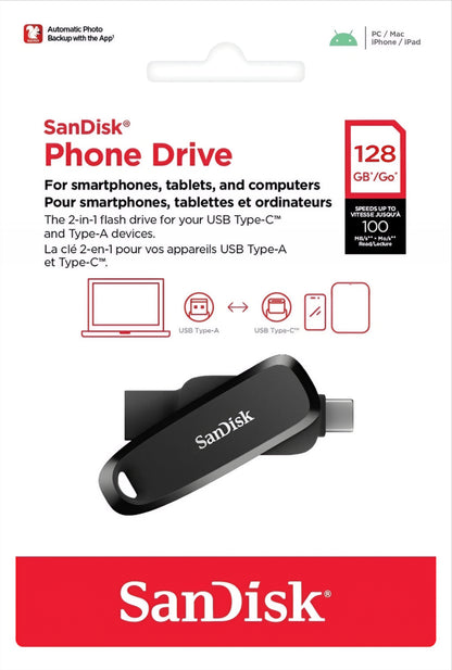 Външна памет USB-A 3.2 / USB-C SanDisk Phone Drive, 128Gb SDDDC6-128G-G46