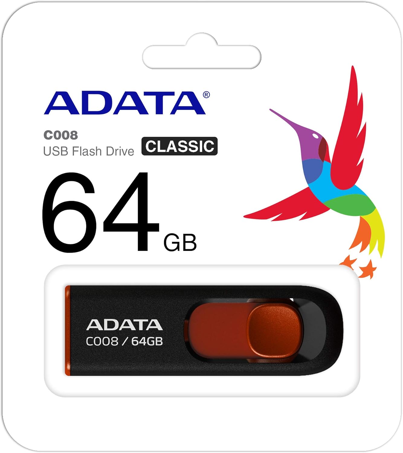 Външна памет USB-A Adata C008, 64Gb AC008-64G-RKD
