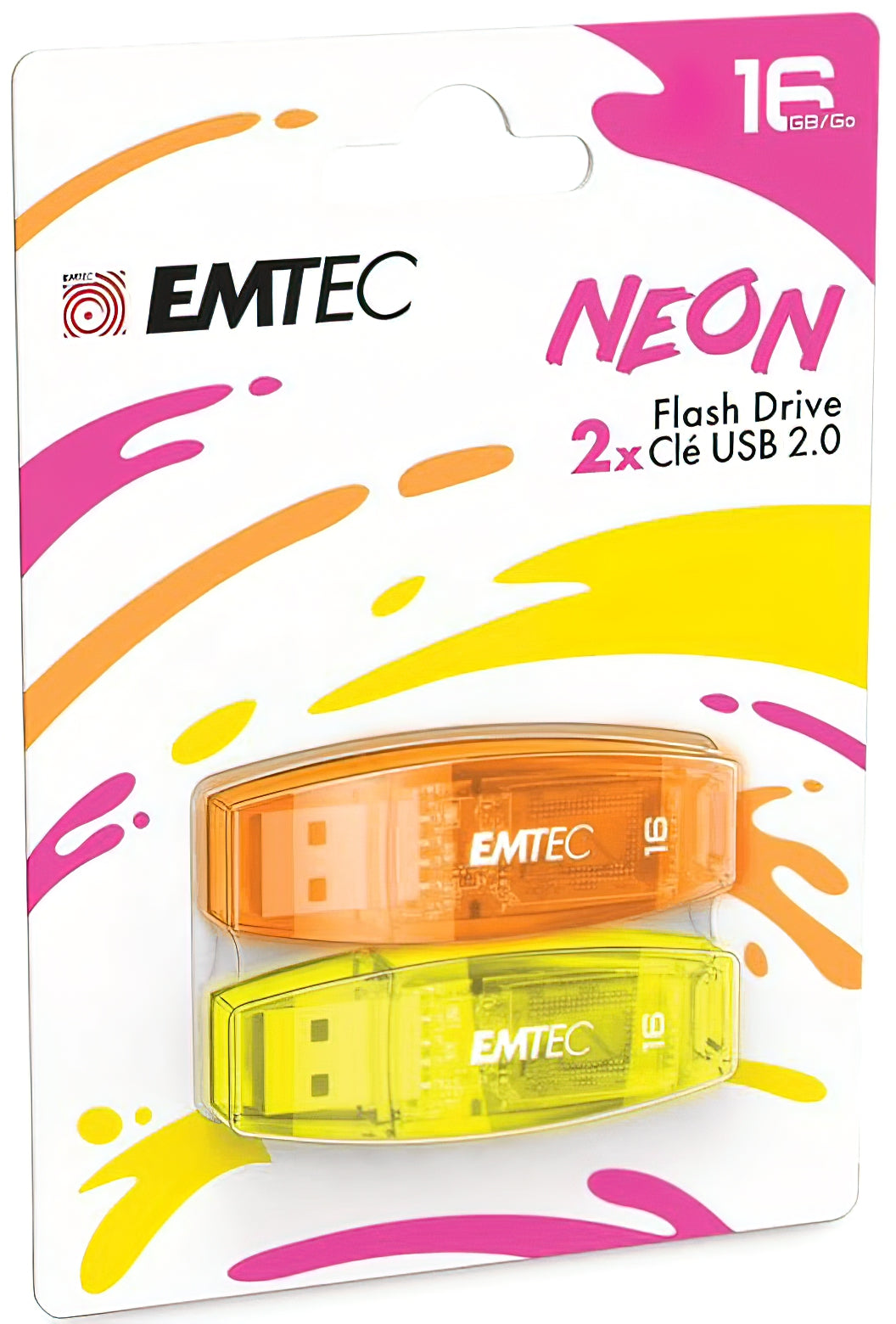 External USB-A Memory Emtec C410 Neon, 16Gb, Set of 2 pieces ECMMD16GC41