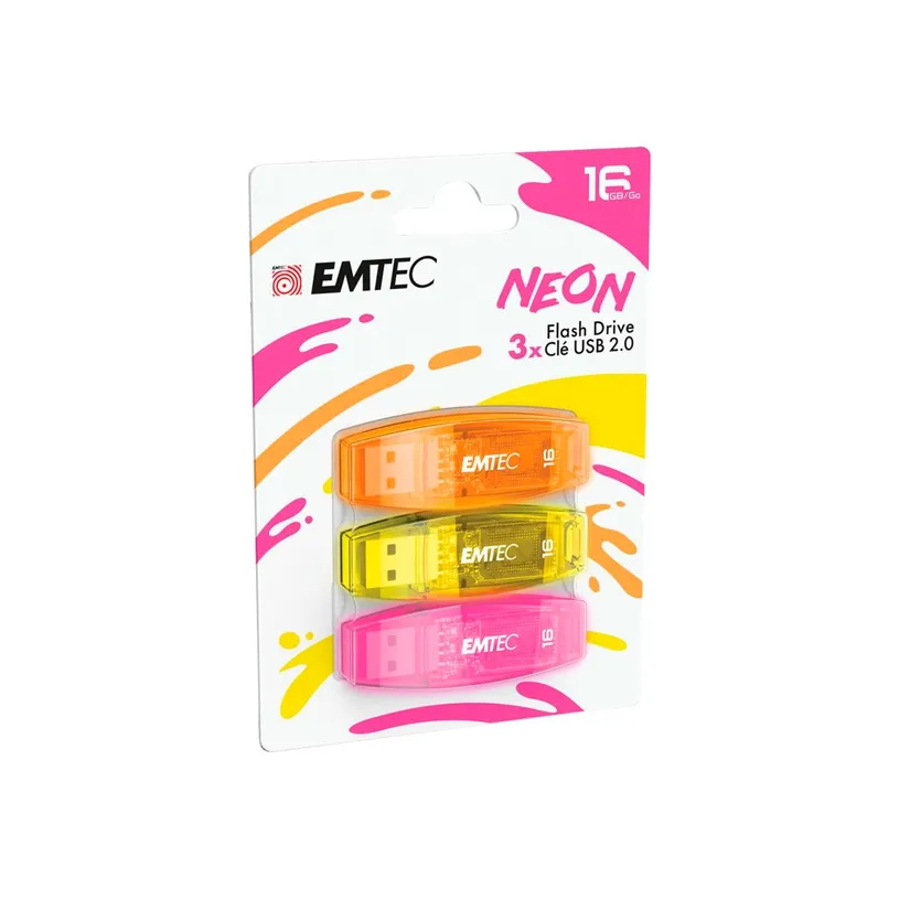 Външна памет USB-A Emtec C410 Neon, 16Gb, Комплект 3 броя ECMMD16GC41