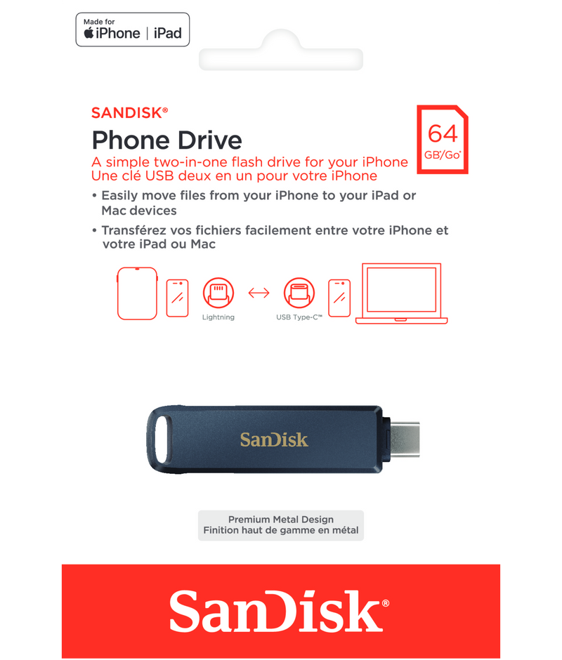 Външна памет USB-C / Lightning SanDisk Phone Drive, 64Gb SDIXD0N-064G-GN6NN