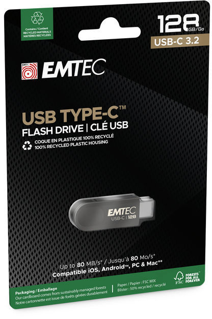 External USB-C Memory Emtec C280 Single, 128Gb ECMMD128GC2