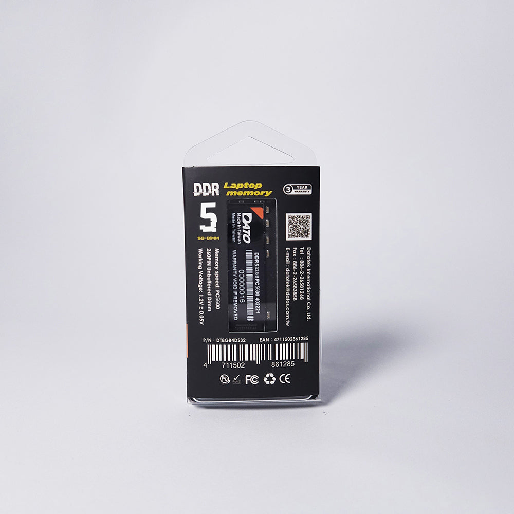 Памет RAM Dato, DDR5, 8GB, 5600Mhz, Черна DT8G5DS56