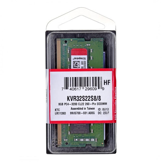 Памет RAM Kingston ValueRAM, DDR4 SODIMM, 8GB, 3200Mhz KVR32S22S8/8