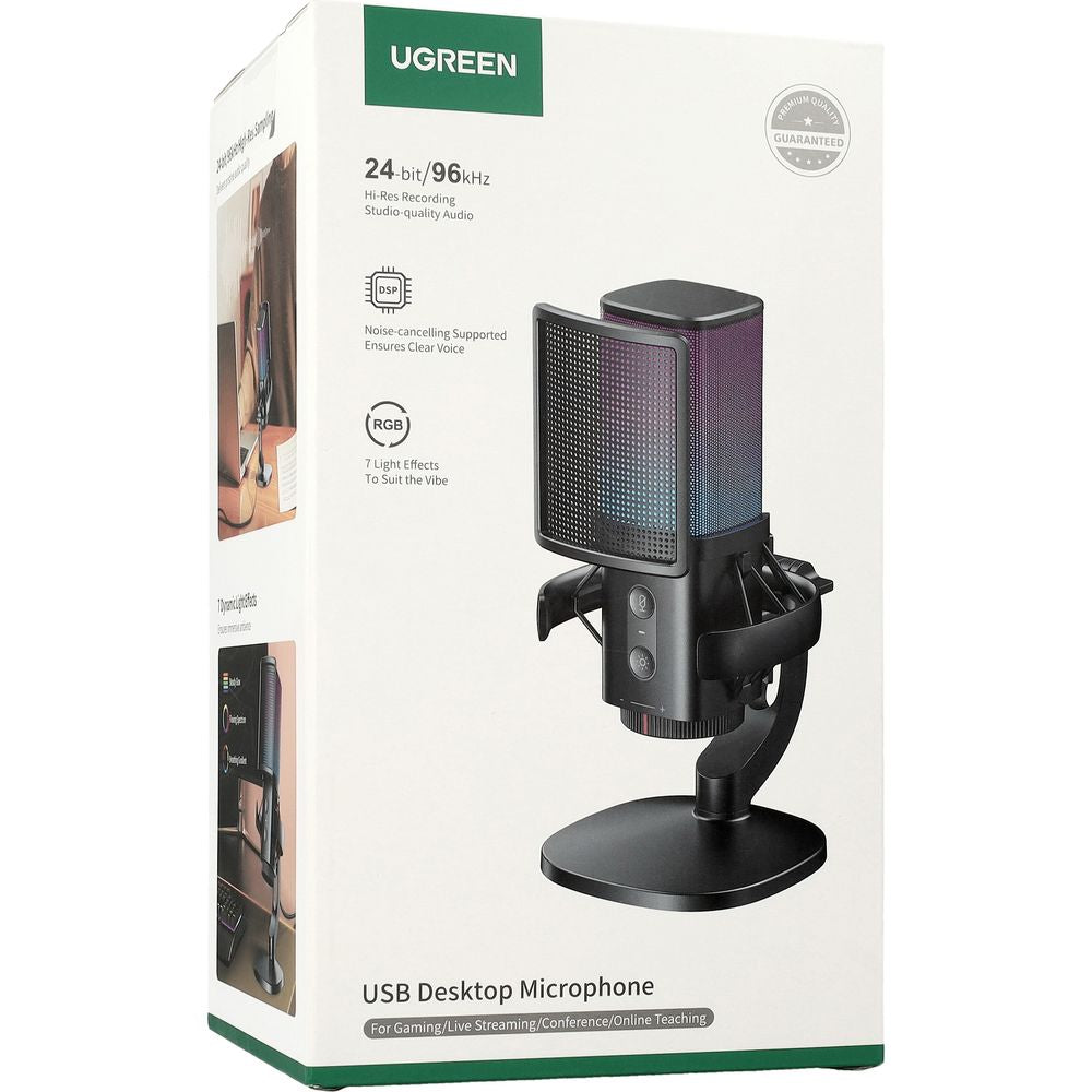 Микрофон Cardioid UGREEN CM581 (65629), RGB, USB-C, 1.5m, Черен