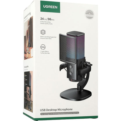 Микрофон Cardioid UGREEN CM581 (65629), RGB, USB-C, 1.5m, Черен