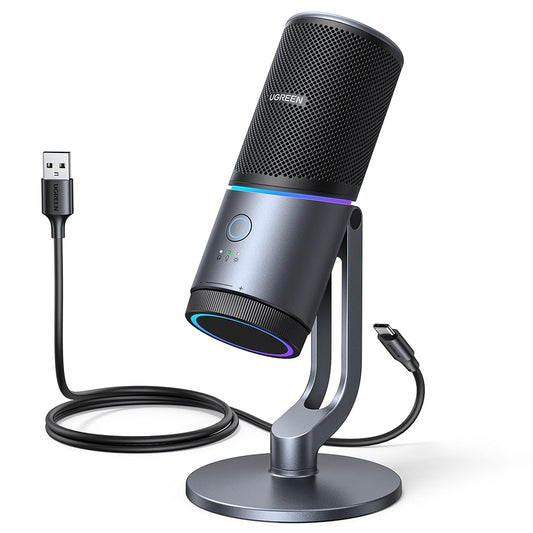 Кардиоиден микрофон UGREEN CM769 (35629), RGB, USB-A, 2м, Черен