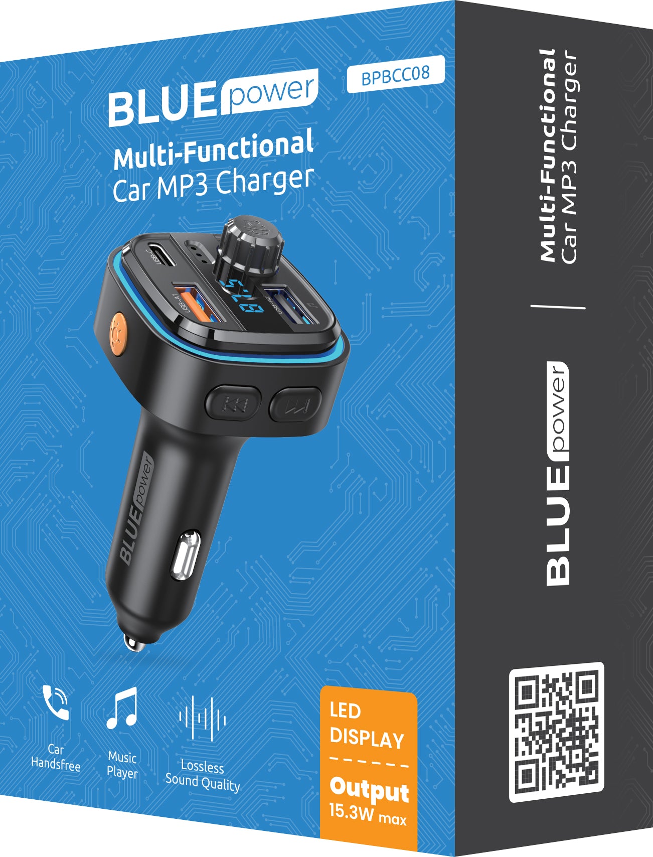 Blue Power Bluetooth FM модулатор BPBCC08, 2 x USB-A - 1 x USB-C