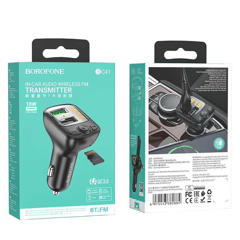 FM Bluetooth модулятор Borofone BC41 Eminency, 2 x USB-A - 1 x microSD