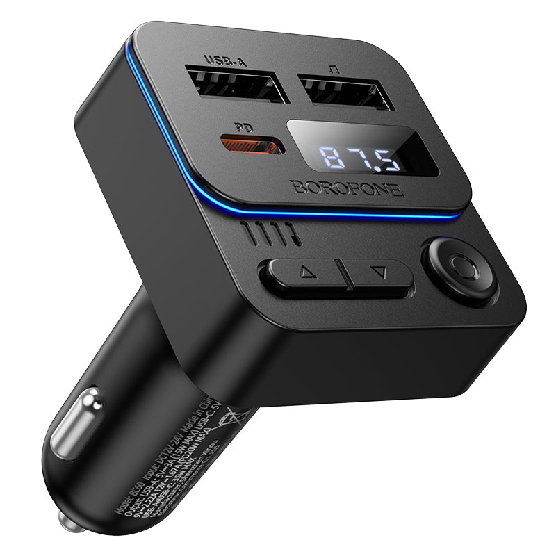 FM Bluetooth модулатор Borofone BC60 Hero, 2 x USB-A - 1 x USB-C