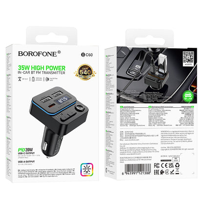 FM Bluetooth модулатор Borofone BC60 Hero, 2 x USB-A - 1 x USB-C
