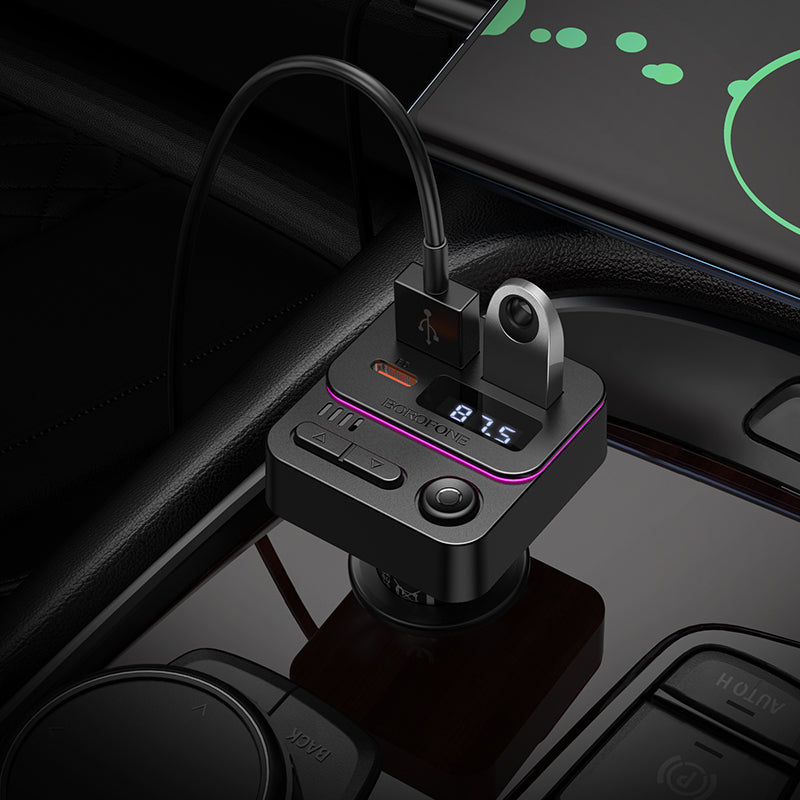 FM Bluetooth модулатор Borofone BC60 Hero, 2 x USB-A - 1 x USB-C