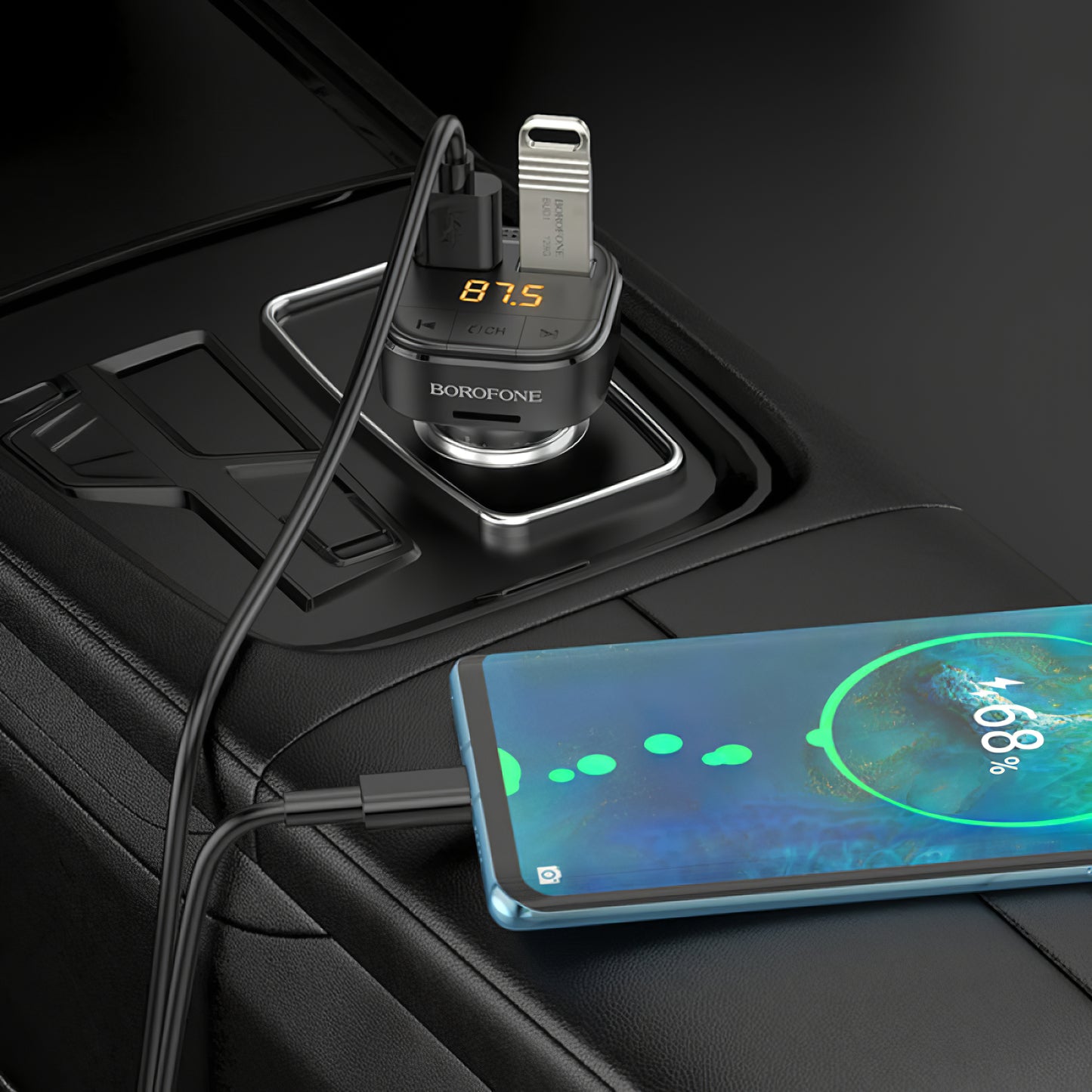 FM Bluetooth модулатор Borofone BC43 Flash, 2 x USB-A - 1 x microSD