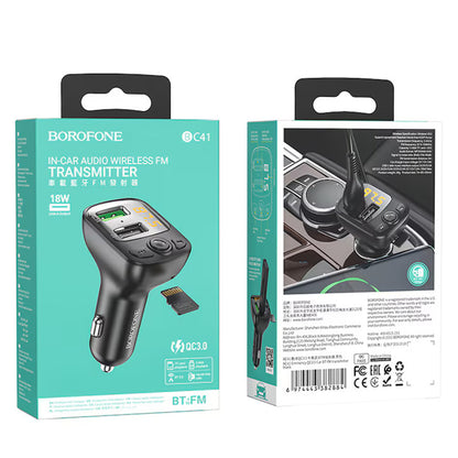 FM Bluetooth модулятор Borofone BC41 Eminency, 2 x USB-A - 1 x microSD